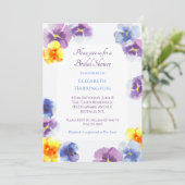 パープルパンジーのボヘミアン手描きブライダルシャワー 招待状 (スタンド正面)