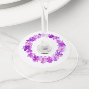 パープルパンジーの水彩画結婚の花イベント ワイングラスタグ