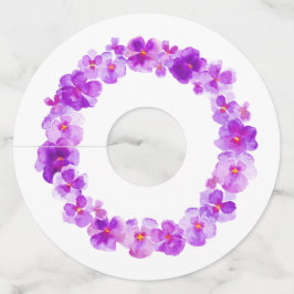 パープルパンジーの水彩画結婚の花イベント ワイングラスタグ