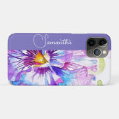 パープルパンジーの水彩花の女の子の名前の花 Case-Mate iPhoneケース (裏面(横))