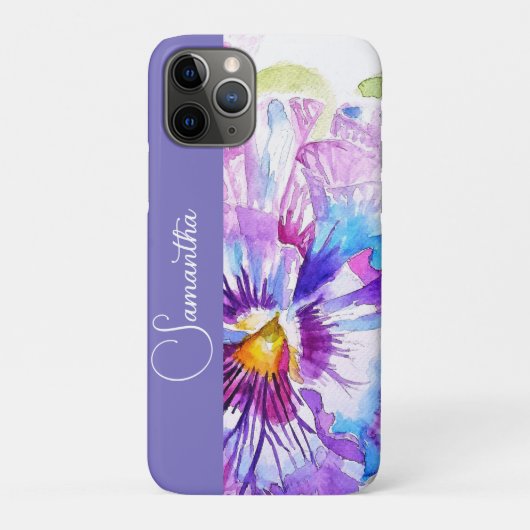 パープルパンジーの水彩花の女の子の名前の花 Case-Mate iPhoneケース (裏)
