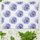 パープルパンジーの花のボタニカルアート キッチンタオル (折り畳み)