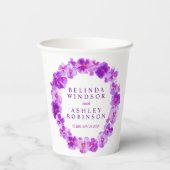 パープルパンジーの花リース水彩画結婚像 紙コップ (裏面)