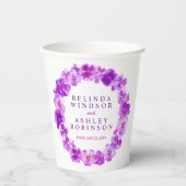 パープルパンジーの花リース水彩画結婚像 紙コップ (正面)