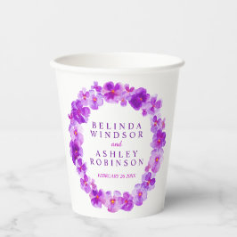 パープルパンジーの花リース水彩画結婚像 紙コップ
