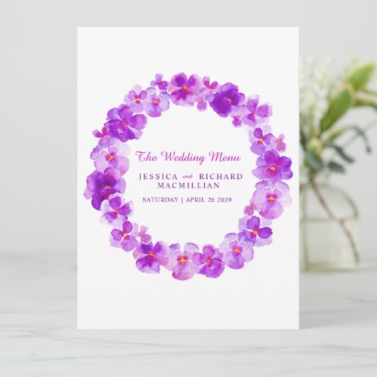 パープルパンジーの花リース結婚アートのメニュー メニュー (スタンド正面)