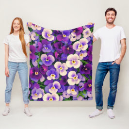 パープルパンジーの花 フリースブランケット