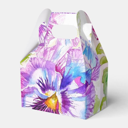 パープルパンジーウェディングケーキお土産ボックス花 フェイバーボックス (正面サイド)