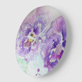 パープルパンジーウォーターカラーフラワーフローラウォール時計 ラージ壁時計 (傾斜)