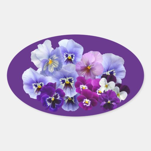 パープルパンジーステッカー封筒用シール 楕円形シール (正面)