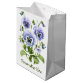 パープルパンジーパーソナライズされた ミディアムペーパーバッグ (裏面アングル)