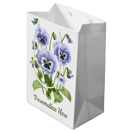 パープルパンジーパーソナライズされた ミディアムペーパーバッグ (裏面アングル)