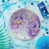 パープルパンジーフラワーパターン紙パーティープレート ペーパープレート (パーティー)