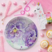 パープルパンジーフラワーパターン紙パーティープレート ペーパープレート (パーティー)