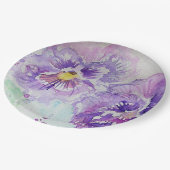 パープルパンジーフラワーパターン紙パーティープレート ペーパープレート (アングル)
