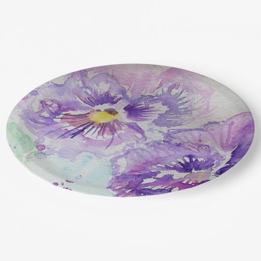 パープルパンジーフラワーパターン紙パーティープレート ペーパープレート (アングル)