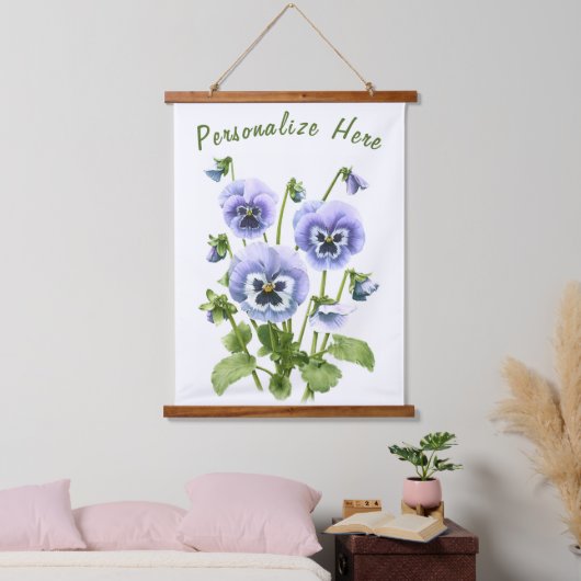 パープルパンジーフローラ植物学パーソナライズされた術 吊り下げ型タペストリー (寝室)
