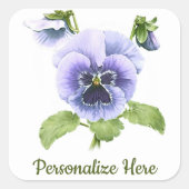 パープルパンジーフローラ植物芸術 スクエアシール (正面)