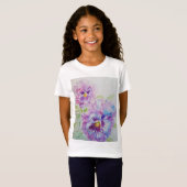 パープルパンジーフローラ水彩画ガールズTシャツ Tシャツ (正面フル)
