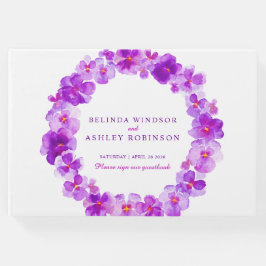 パープルパンジーリースウォーター結婚カラーのゲストブック ゲストブック