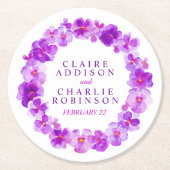 パープルパンジーリース花コースター ラウンドペーパーコースター (正面)