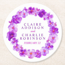 パープルパンジーリース花コースター ラウンドペーパーコースター