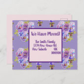 パープルパンジー新しい住所はがき、私たちは移動している ポストカード (正面/裏面)
