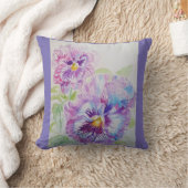 パープルパンジー水彩花フローラクッション クッション (ブランケット)