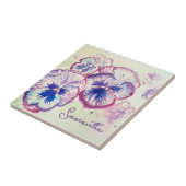 パープルパンジー水彩花卉アートデザイン タイル (側面)