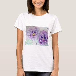 パープルパンジー水彩花芸術Tシャツ Tシャツ