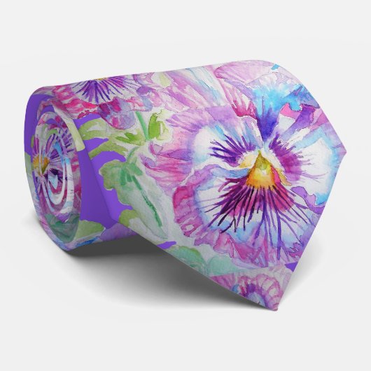 パープルパンジー水絵画色のメンズネックタイ ネクタイ (ロール)
