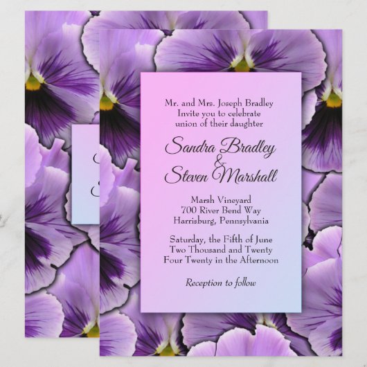 パープルパンジー結婚式招待状 招待状 (正面/裏面)
