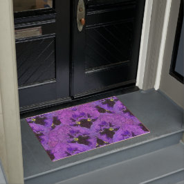 パープルパンジー絵画、抽象芸術、フローラアート ドアマット