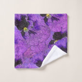 パープルパンジー絵画、抽象芸術、フローラアート バスタオルセット (ウォッシュタオル)