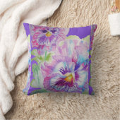 パープルパンジー花フローラデコアクッション クッション (ブランケット)