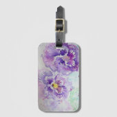 パープルパンジー花フローラ水彩ラゲッジタグ ラゲッジタグ (正面縦)