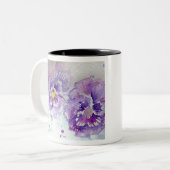 パープルパンジー花フローラ水彩絵画色 ツートーンマグカップ (正面左)