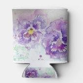 パープルパンジー花フローラ水彩絵画色 缶クーラー (裏面)