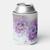 パープルパンジー花フローラ水彩絵画色 缶クーラー (缶裏面)