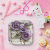 パープルパンジー音楽シート ペーパープレート (パーティー)