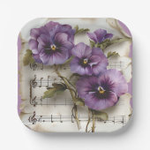 パープルパンジー音楽シート ペーパープレート (正面)