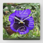 パープルパンジー スクエア壁時計 (正面)