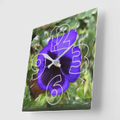 パープルパンジー スクエア壁時計 (傾斜)