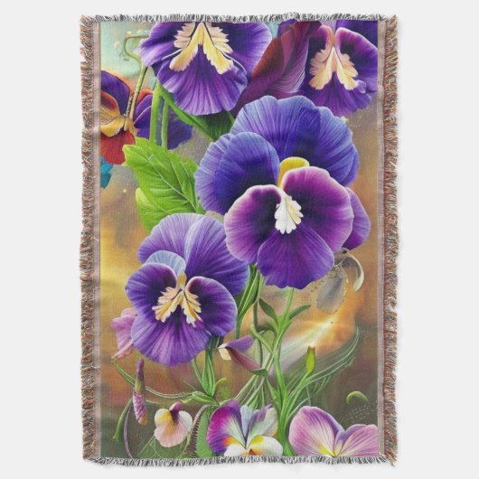 パープルパンジー – AI ART スローブランケット (正面縦)