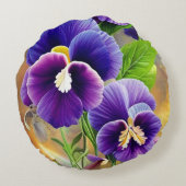 パープルパンジー – AI ART ラウンドクッション (裏面)