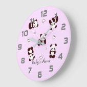 パープルパンダハート子供部屋デコールウォールクロック ラージ壁時計 (傾斜)
