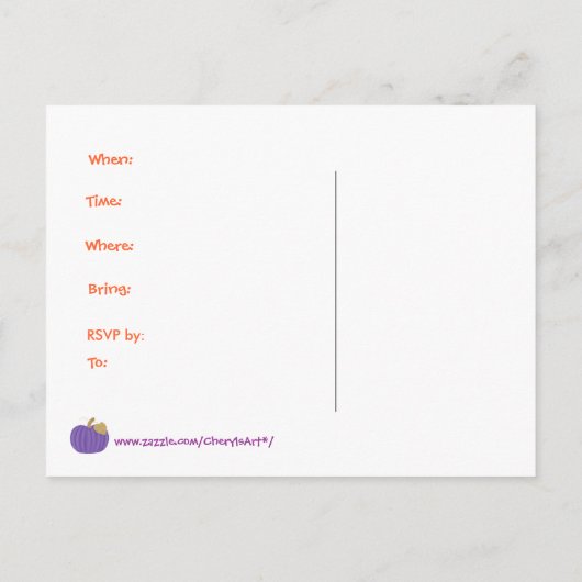 パープルパンプキンハロウィーンディナーパーティーポストカード インビテーションポストカード (裏面)