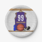 パープルパーソナライズされたと金ゴールドバスケットボールジャージー ペーパープレート (正面)