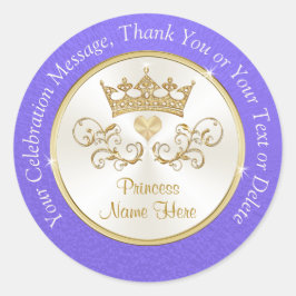 パープルパーソナライズされたと金ゴールドプリンセスのシール ラウンドシール