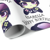 パープルパーソナライズされたアニメゲーマーガール誕生日 ラッピングペーパー (ロールコーナー)